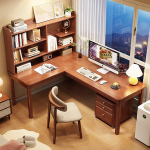 โต๊ะทำงานรูปตัว L แบบ 7 ทิศทางทันสมัย พร้อมชั้นวางหนังสือในตัว โต๊ะเขียนหนังสือไม้จริงสำหรับอพาร์ทเมนต์ขนาดเล็ก ใช้พื้นที่ได้อย่างเหมาะสม - Product Image 2