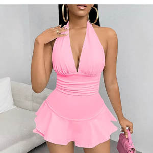 Nuovo <span class=keywords><strong>Abbigliamento</strong></span> Femminile, Elegante Abito Estivo Casual da <span class=keywords><strong>Donna</strong></span>, <span class=keywords><strong>Sensuale</strong></span> Vestito Corto con Scollo a V Profondo, Abito Senza Spalline Aderente - Product Image 2