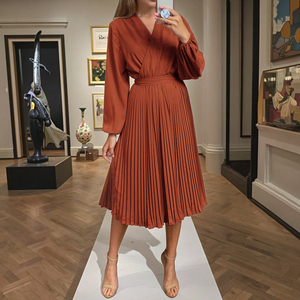 Nouvelle <span class=keywords><strong>Robe</strong></span> d'été personnalisée pour <span class=keywords><strong>femme</strong></span>, sexy, à manches bouffantes, col en V croisé, décontractée, élégante, florale, moulante, pour bal de promo - Product Image 1