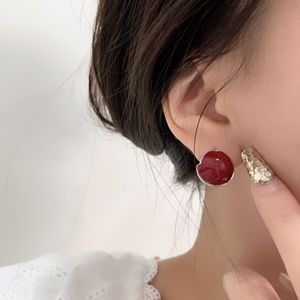S925 Sterling <b>Silver</b> <b>Stud</b> <b>Earrings</b> Wine Red Glaze Geometric Shape Everyday Wear - Product Image 3