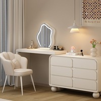 Coiffeuse d'angle de luxe en bois massif style crème avec tiroirs intégrés, miroir éclairé, amovible, moderne, minimaliste et extensible