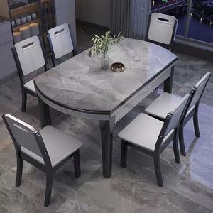 Modern Style Solid Wood Oak Durable <strong>Extendable</strong> Dining <strong>Table</strong> Marble Top Metal <strong>Legs</strong> Foldable Design 6-Seater Home Furniture - Product Image 4