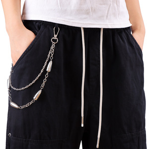 Cadena de pantalón estilo hip hop de metal, aleación de zinc, diseño de doble capa con forma de bala, cadena informal para la cintura, accesorio de moda para hombres y mujeres. - Product Image 2