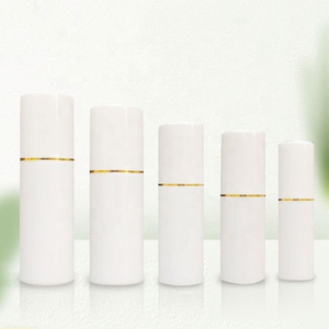 White Cylinder Plastic Cosmetic <b>Bottles</b> With Gold Stripe Screw Cap PP Material Empty Packaging 30ml 60ml 80ml 100ml 120ml - Product Image 3