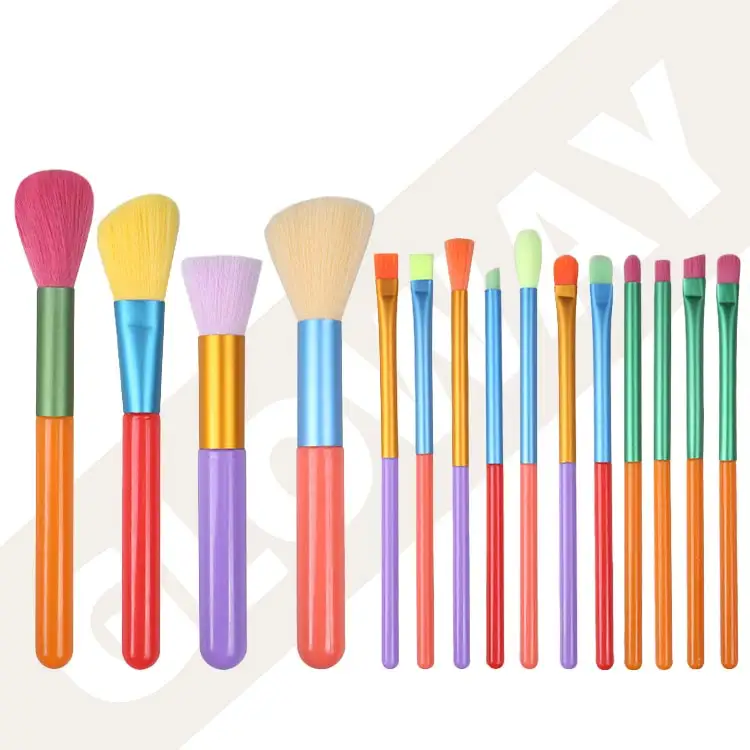 Pennelli per il trucco colorati 15 pezzi di plastica multicolore Set di pennelli per il trucco professionale portatile Set di pennelli con borsa in Pvc