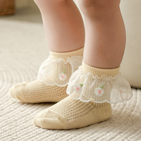 Chaussettes habillées en dentelle pour bébés filles, chaussettes courtes en coton peigné à volants pour nourrissons et tout-petits, style princesse
