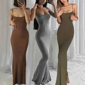 Yaz plaj elbiseleri Lady kadınlar zarif uzun parti kayma nervürlü Wrap Bodycon Casual Maxi örme elbise