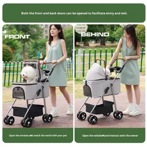 Dört Tekerlekli Evcil Hayvan Arabası Metal Hafif Katlanabilir Çıkarılabilir Köpek ve Kedi Arabası Fermuarlı Kapatma Özelliğiyle Geziler İçin Uygun - Product Image 4