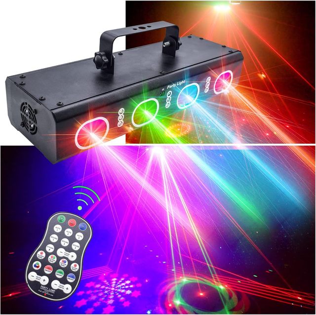 Mini Stage Light Four Head Laser LED Portable DMX512 Sound Remote Auto Run KTV Bar DJ Disco Wedding Party Projector