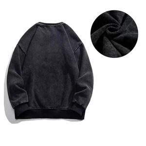 AI-MICH 360G Fleece O-Neck Washed Distressed Retro Glossy Embroidered Solid Pattern <b>Pullover</b> Eco-Friendly <b>Men</b> Women Winter - Product Image 3