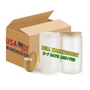 US Warehouse Großhandel 16 oz libby Gläser klare Kaffeetassen Tasse Bierdose Glas mit Bambus deckel Sublimation