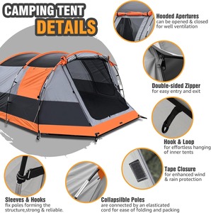 Tente de <span class=keywords><strong>camping</strong></span> familiale tunnel OEM 4 personnes, 2 portes, double bâche imperméable, véranda avec moustiquaire, abri extérieur 4 saisons, vente en gros - Product Image 6
