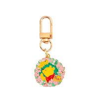 Porte-clés en métal rose motif Ours fleur de cerisier et Lapin de lune mignon, avec finition UV, petit pendentif décoratif pour sac, cadeau de mode pour couple