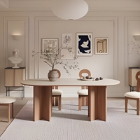 Ensemble de table à manger ovale moderne en pierre frittée avec pieds en bois, mobilier de salle à manger de luxe pour la maison, la villa, le restaurant, OEM