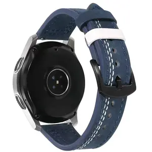 สายนาฬิกาหนังแท้สไตล์วินเทจแบบเย็บพร้อมสายนาฬิกาอัจฉริยะ20มม. 22มม. สำหรับ Samsung Huawei