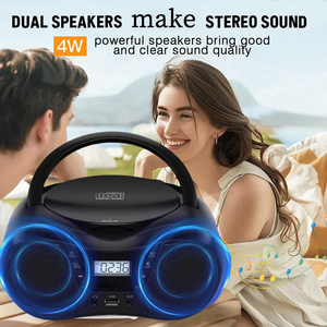 Reproductor de CD portátil negro personalizado de fábrica con transmisión inalámbrica BT, compatible con unidad USB, radio FM y altavoces duales para uso en casa y al aire libre. - Product Image 5