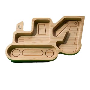 Bandeja creativa de madera para comida de bebé, tazón de madera, plato dividido, bandeja de madera con forma de excavadora para jardín de infantes - Product Image 5