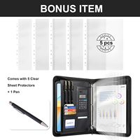 Carpeta Portafolio Leathario de 3 Anillas, 5 Protectores de Hojas, Organizador para Tablet de 13 Pulgadas, Carpeta A4 de Cuero Vegano, Bloc de Notas Multibolsillos