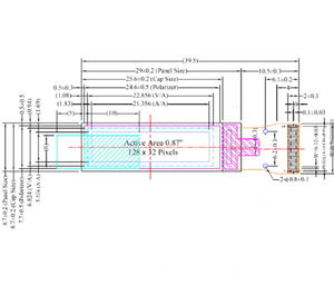 OEM 0.87" inch 128 * 32 OLED lcd module with I2C 14pin interface, very high Contrast Ratio ,wide viewing angle for smart watch - Product Image 2