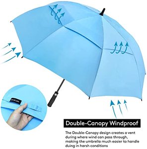 Parapluie de golf grand format 27 pouces, double toit, coupe-vent, avec logo personnalisé, baleines en fibre de verre, pour le voyage et l'extérieur - Product Image 2