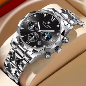 VA VA VOOM Luxury Fashion Business Men's Stainless Steel Quartz Watch Waterproof Luminous Date Glass Leather Strap <b>Model</b> 2471 - Product Image 2