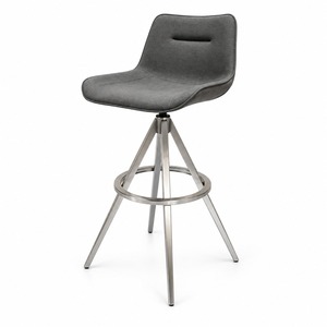 Taburete de Bar Moderno Tapizado en Gris con Base Giratoria de Acero Inoxidable, Envío DDP a EE. UU. - Product Image 5