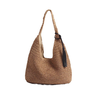 Femmes grande capacité fait à la main paille <span class=keywords><strong>osier</strong></span> tissé fourre-tout sac à bandoulière décontracté pour automne hiver été plage vacances sous les bras sac - Product Image 6