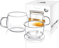 Mug à thé en verre borosilicate 350 ml, style classique moderne, avec infuseur, couvercle et filtre portable, résistant à la chaleur, écologique et en stock