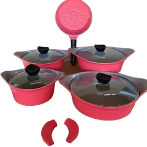 11pcs non-stick red pot set hot selling cookware with excellent coating and high quality