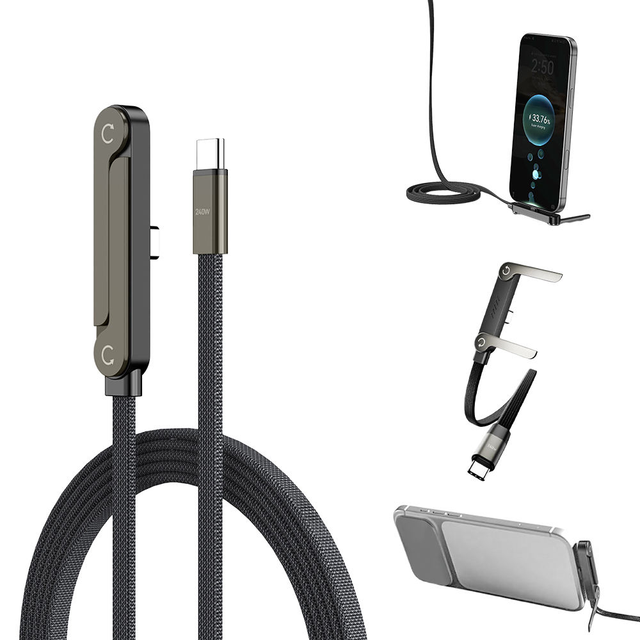 L Shaped Fast Charging Cable 240W PD for Gaming Tablet Horizontal Vertical Stand Braided Type C Smartphone Stand