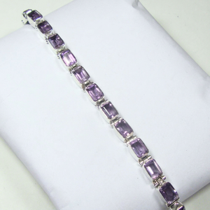Purple Amethyst Bracelet Solid 925 Sterling Silver Elegant Bling Party Wear Gemstone Tennis Style Bracelet Luxury Jewelry Gift - Product Image 1