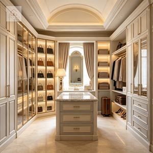 XINGRUO Sistema <span class=keywords><strong>Armadio</strong></span> Su Misura Classico Francese di Lusso Avorio <span class=keywords><strong>con</strong></span> Isola e Specchio per Camera da Letto Walk-in - Cabina <span class=keywords><strong>Armadio</strong></span> Personalizzata - Product Image 1