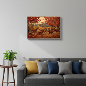 Arte de Pared en Lienzo con Diseño de Bosque Rojo Otoñal, Cuadro Enmarcado Moderno para Sala de Estar, Pintura Decorativa Colgante con Paisaje Otoñal - Product Image 4
