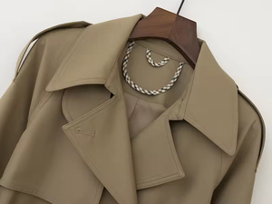 <span class=keywords><strong>Trench</strong></span>-coat <span class=keywords><strong>court</strong></span> <span class=keywords><strong>kaki</strong></span> de haute qualité pour <span class=keywords><strong>femme</strong></span> avec ceinture et veste élégante - Product Image 4