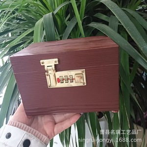 Tirelire rétro en bois avec serrure et clé, en pin, en forme de boîte, cadeau pour enfants de 8 à 13 ans - Product Image 3