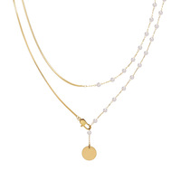 Collier en chaîne de serpent longue à double rangée de perles plaqué or 18 carats, forme en Y, demi-intervalle, perles imitation perle, bijoux