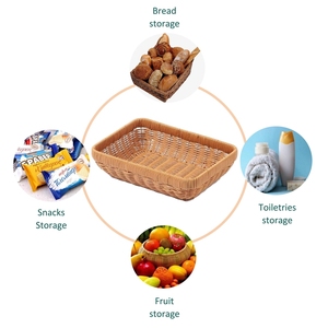 Modern El Yapımı Dikdörtgen Plastik Rattan Hasır Meyve Sepeti Ekmek Saklama Sepetleri Ev ve Mutfak - Product Image 4