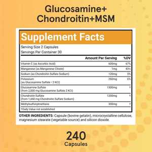 Capsules de Glucosamine, Chondroïtine et MSM à triple action, complément alimentaire pour adultes, soutien de la mobilité et du confort articulaire, amélioration de la densité osseuse - Product Image 6