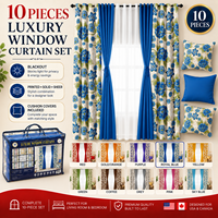 Sıcak Satış Premium 10 Parça Lüks Baskılı Karartma Perde Seti, Oturma Odası için Şeffaf 190GSM Pencere Perdeleri ile