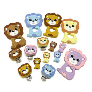 Clip para chupete de bebé con forma de animal, de silicona de grado alimenticio, no tóxico, 10 colores, con forma de león, cadena de joyería para la dentición, collar mordedor - Product Image 1
