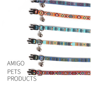 Verstellbares Boho-Katzenhalsband mit Fischgräten-Anhänger, Breakaway-Verschluss, Tribal-Muster, Südwestlicher Stil, Buntes Katzenhalsband für Kätzchen - Product Image 3