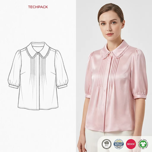 Camicetta <span class=keywords><strong>Verde</strong></span> <span class=keywords><strong>Smeraldo</strong></span> Personalizzata in Acetato con Fiocco, Vita Stretta, Maniche a Lanterna, Versatile, da Donna - Product Image 2