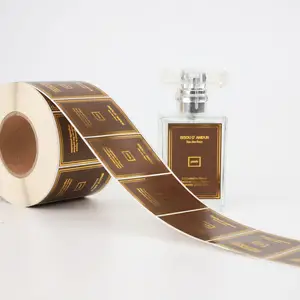 Aangepaste Waterdichte Zelfklevende Vinyl Synthetisch Papier Sticker Hot Stamping Goudfolie Label Etiquette Autocolante Logo Parfum