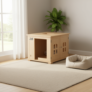 Caja de arena para gatos de madera con divisor de baño oculto, cuadrada, 100 L, para gatos - Product Image 2