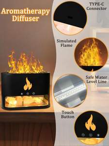 Salt Stone Aroma Diffuser Ultrasonic Aromatherapy Diffuser Mini Portable Simulated <b>Flame</b> Night Light Humidistat 1-Year Home Use - Product Image 3