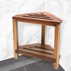 Le Rong Wooden Triangular Shower Stool 36.8x30.5x33.6cm Double Layer Storage <b>Corner</b> <b>Bench</b> Bathroom Furniture - Product Image 1