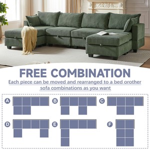Modular Sectional Corduroy Sofa Set-Modern Design 6-Seater <b>Convertible</b> Chaise with Storage Ottoman for Living Room Furniture - Product Image 6