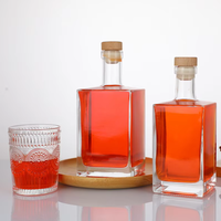 Bouteille en verre carrée transparente pour whisky, 350 ml, 500 ml, 750 ml, pour l'emballage de la vodka, du rhum, du brandy et des liqueurs, vente en gros
