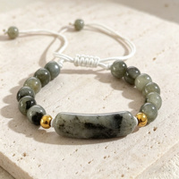 Bracelet en pierre naturelle en gros avec perles en acier inoxydable plaqué or 18 carats et cordon tressé réglable