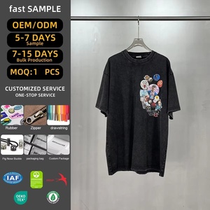 Camiseta de Manga Corta de Algodón Puro de 250g, Estilo Americano, con Estampado de Figuras, Lavado Ácido, Vintage, Personalizada al por Mayor, ODM/OEM - Product Image 1